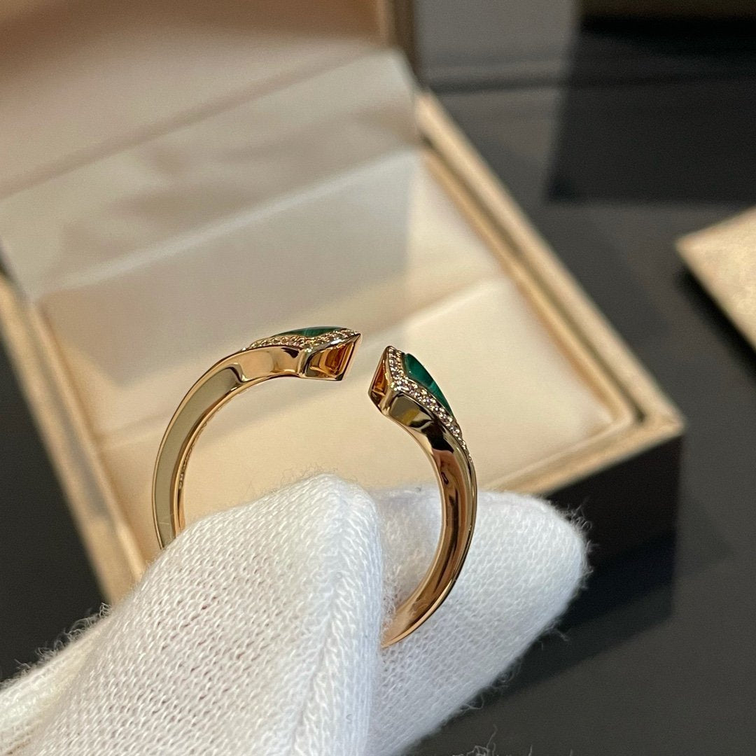 [⭐Glow]DREAM MALACHITE DIAMOND OPEN RING