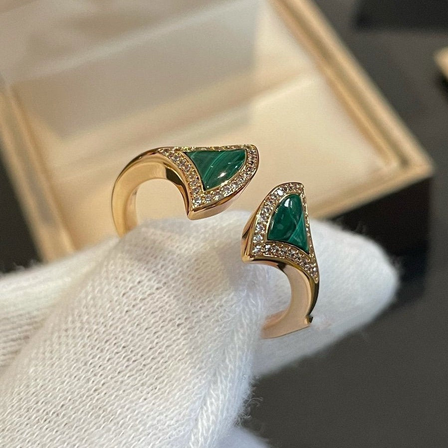 [⭐Glow]DREAM MALACHITE DIAMOND OPEN RING