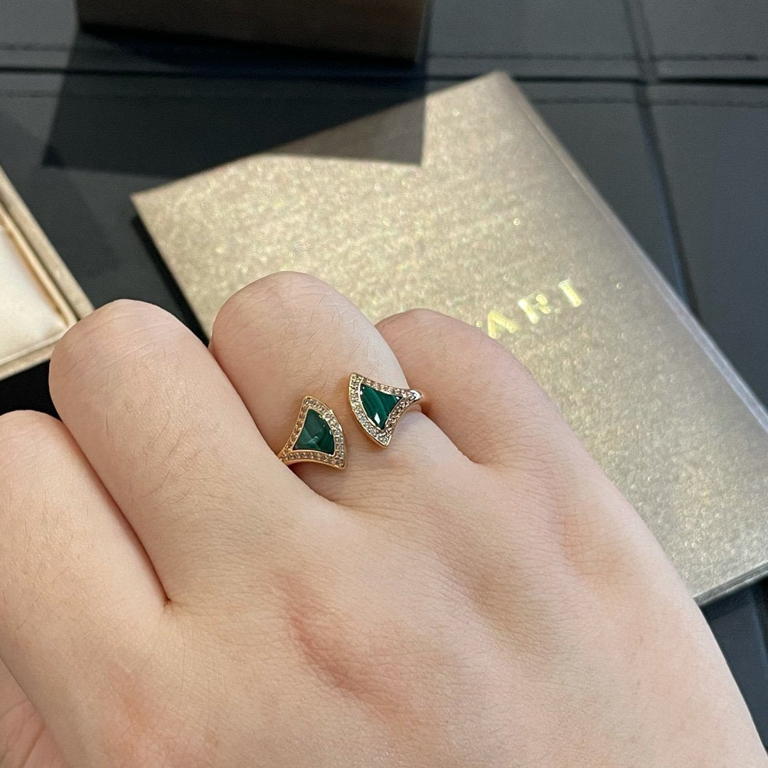 [⭐Glow]DREAM MALACHITE DIAMOND OPEN RING