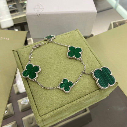[⭐Glow]CLOVER 5 MOTIFS SIVLER MALACHITE BRACELET