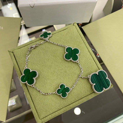 [⭐Glow]CLOVER 5 MOTIFS SIVLER MALACHITE BRACELET