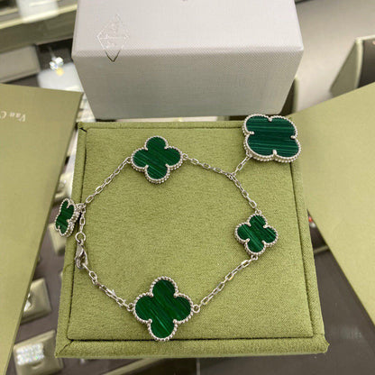 [⭐Glow]CLOVER 5 MOTIFS SIVLER MALACHITE BRACELET