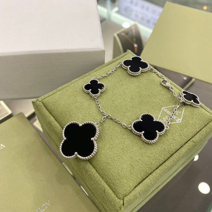 [⭐Glow]CLOVER 5 MOTIFS SIVLER ONYX BRACELET