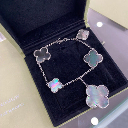 [⭐Glow]CLOVER 5 MOTIFS SIVLER DARK MOP BRACELET