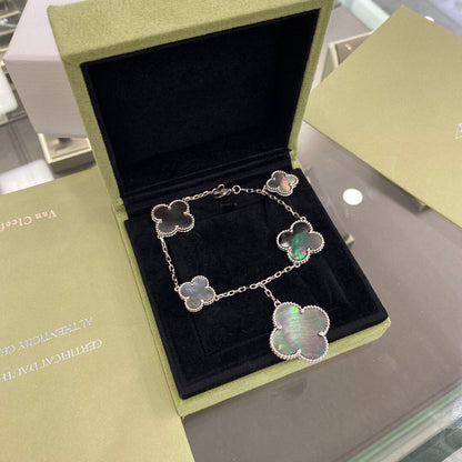 [⭐Glow]CLOVER 5 MOTIFS SIVLER DARK MOP BRACELET