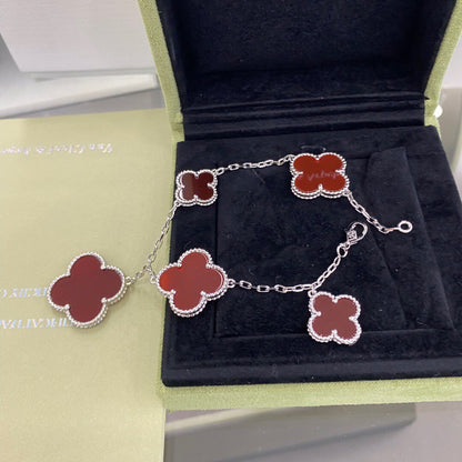 [⭐Glow]CLOVER 5 MOTIFS SIVLER CARNELIAN BRACELET