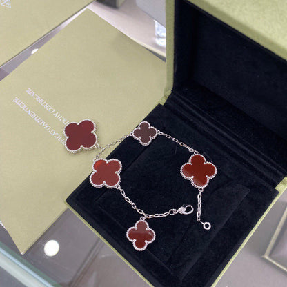 [⭐Glow]CLOVER 5 MOTIFS SIVLER CARNELIAN BRACELET