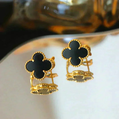 [⭐Glow]CLOVER MEDIUM 1 MOTIFS  ONYX STUD EARRINGS