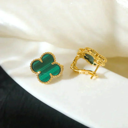 [⭐Glow]CLOVER MEDIUM 1 MOTIFS MALACHITE  EARRINGS