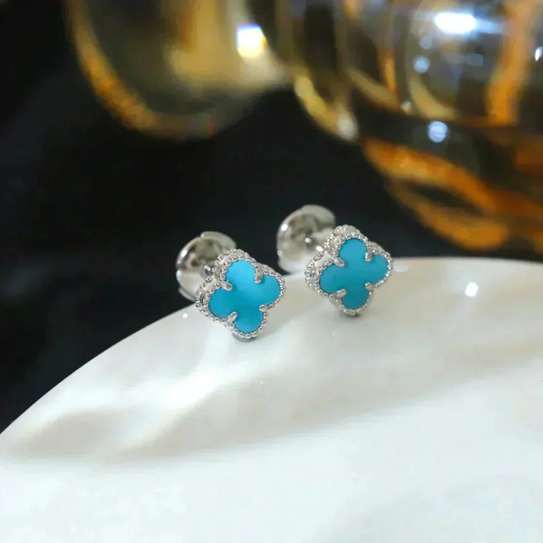 [⭐Glow]CLOVER MINI 9.5MM ONYX STUD EARRINGS SILVER