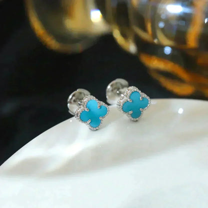 [⭐Glow]CLOVER MINI 9.5MM ONYX STUD EARRINGS SILVER