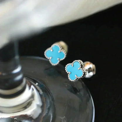 [⭐Glow]CLOVER MINI 9.5MM ONYX STUD EARRINGS SILVER