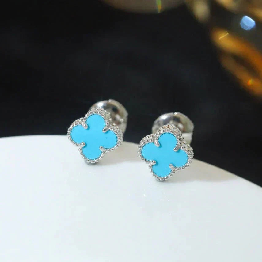 [⭐Glow]CLOVER MINI 9.5MM ONYX STUD EARRINGS SILVER
