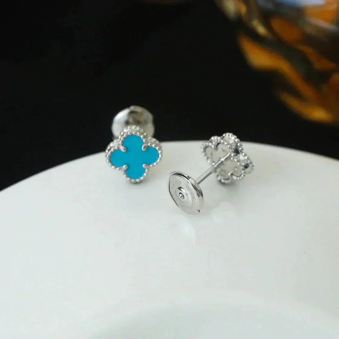 [⭐Glow]CLOVER MINI 9.5MM ONYX STUD EARRINGS SILVER