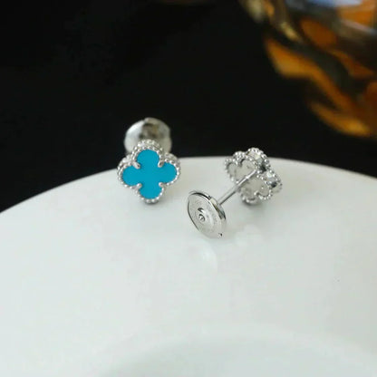 [⭐Glow]CLOVER MINI 9.5MM ONYX STUD EARRINGS SILVER