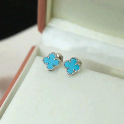 [⭐Glow]CLOVER MINI 9.5MM ONYX STUD EARRINGS SILVER