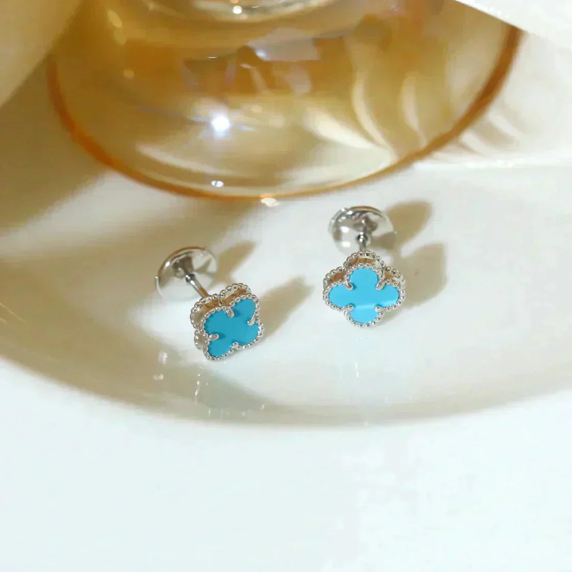 [⭐Glow]CLOVER MINI 9.5MM ONYX STUD EARRINGS SILVER