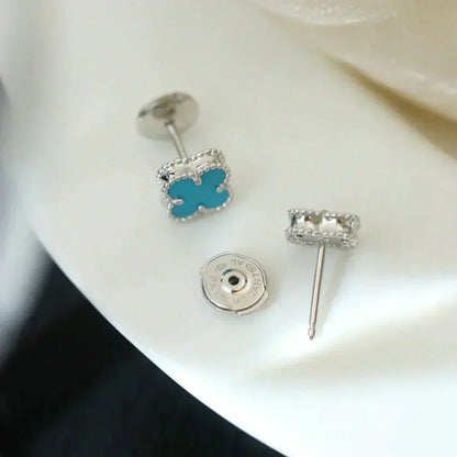 [⭐Glow]CLOVER MINI 9.5MM ONYX STUD EARRINGS SILVER