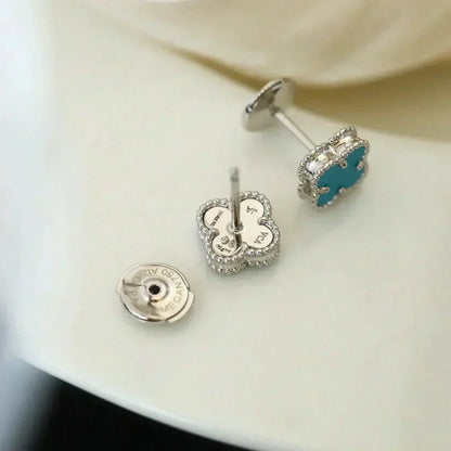 [⭐Glow]CLOVER MINI 9.5MM ONYX STUD EARRINGS SILVER