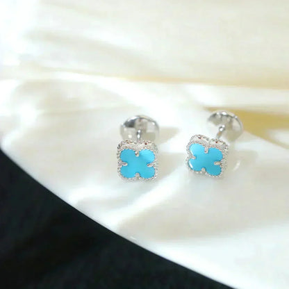 [⭐Glow]CLOVER MINI 9.5MM ONYX STUD EARRINGS SILVER