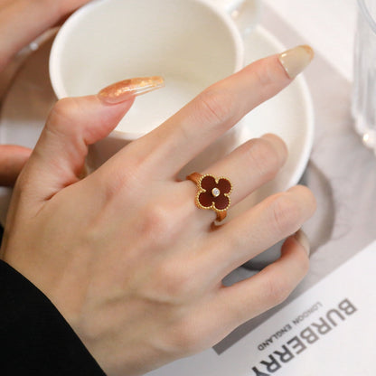 [⭐Glow]CLOVER CARNELIAN RING ROSE GOLD DIAMOND