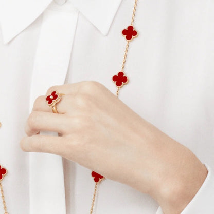 [⭐Glow]CLOVER CARNELIAN RING ROSE GOLD DIAMOND