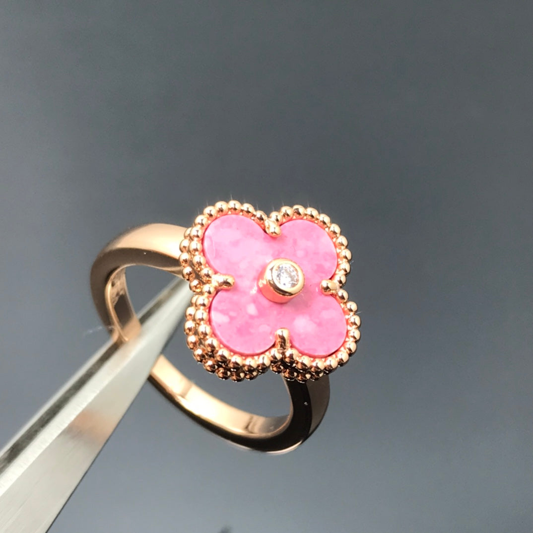 [⭐Glow]CLOVER RHODONITE ROSE GOLD RING