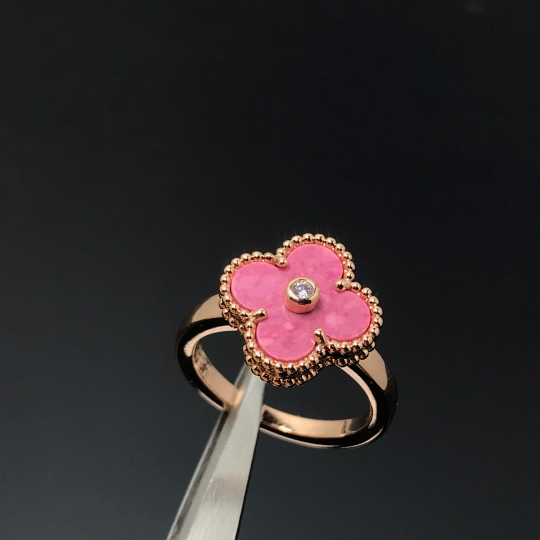 [⭐Glow]CLOVER RHODONITE ROSE GOLD RING