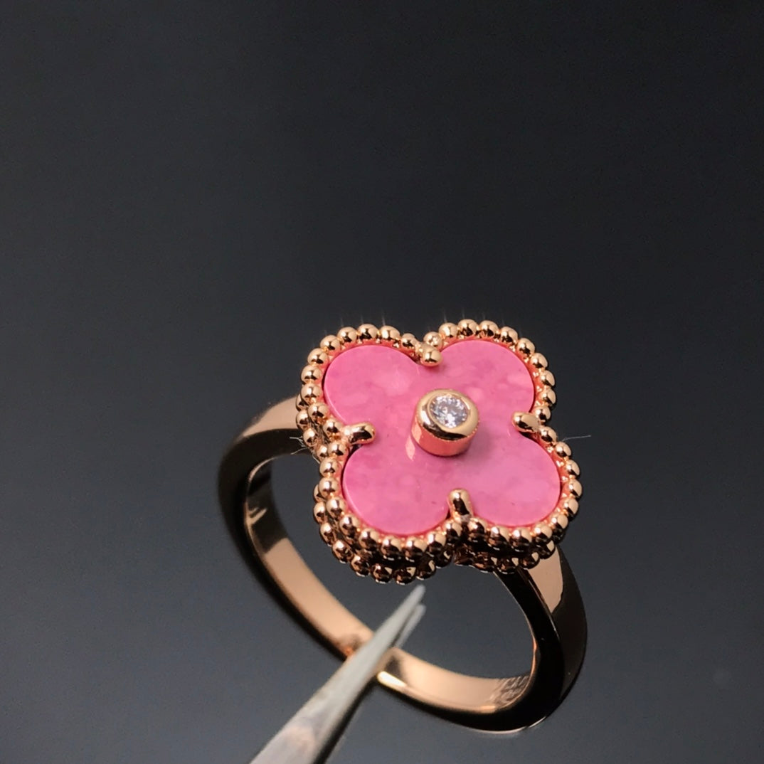 [⭐Glow]CLOVER RHODONITE ROSE GOLD RING