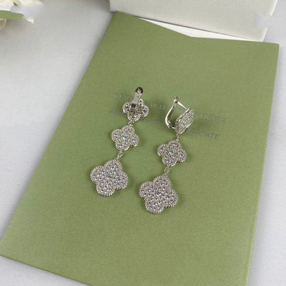 [⭐Glow]CLOVER 3 MOTIF DIAMOND SILVER DROP EARRINGS