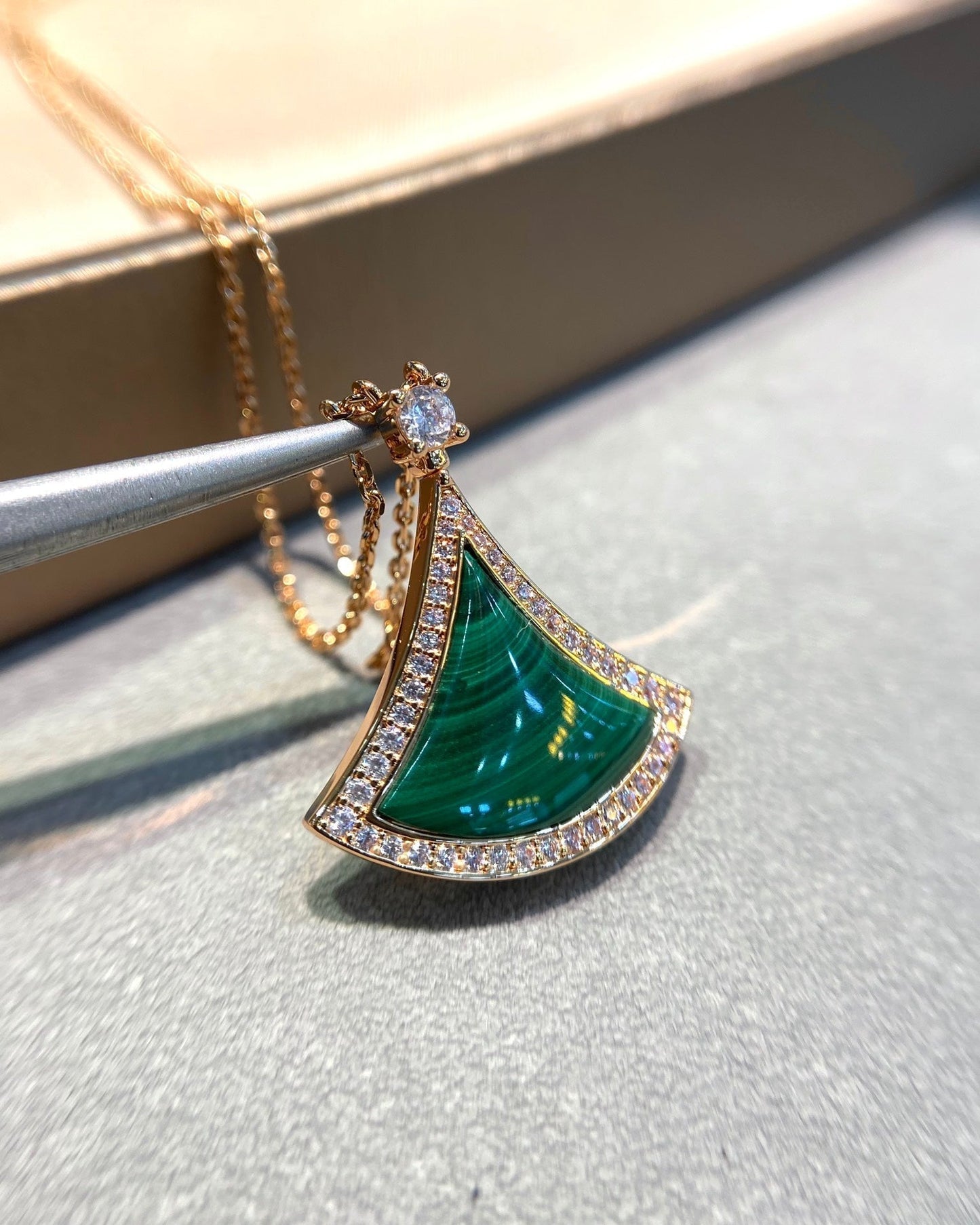 [⭐Glow]DREAM MALACHITE DIAMOND PAVED PINK GOLD NECKLACE