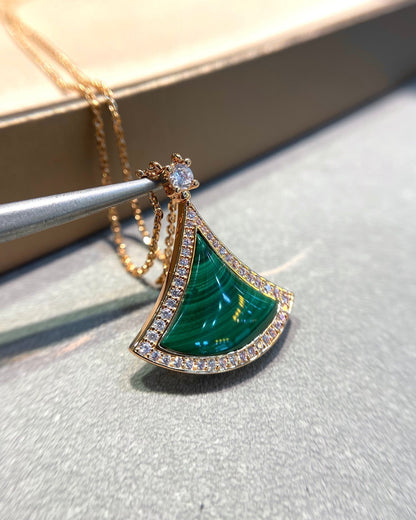 [⭐Glow]DREAM MALACHITE DIAMOND PAVED PINK GOLD NECKLACE