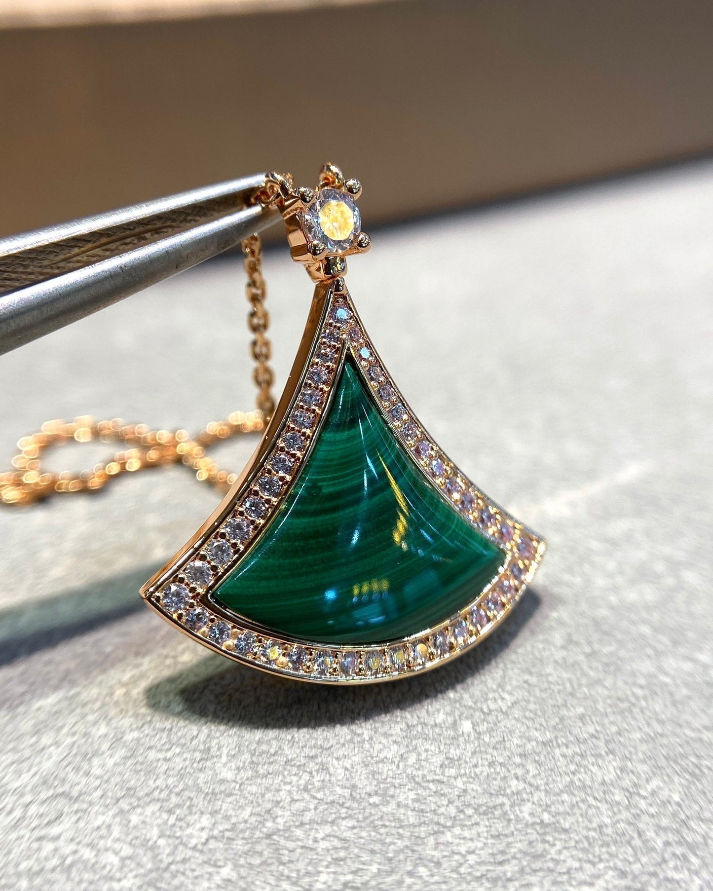 [⭐Glow]DREAM MALACHITE DIAMOND PAVED PINK GOLD NECKLACE