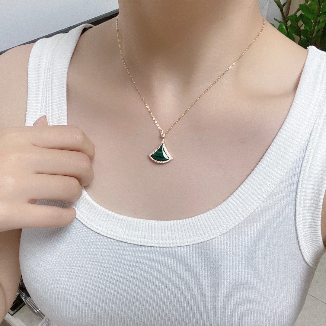 [⭐Glow]DREAM MALACHITE DIAMOND PAVED PINK GOLD NECKLACE
