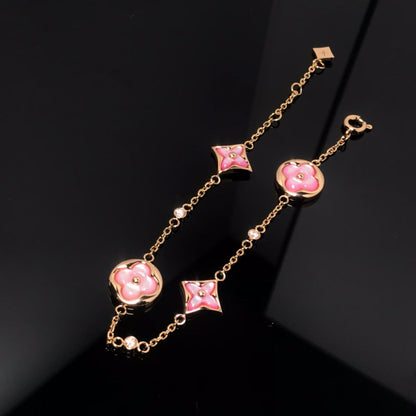 [⭐Glow]STAR AND SUN 4 MOTIF PINK MOP PINK GOLD BRACELET