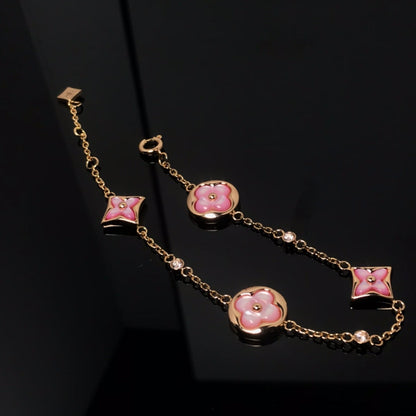[⭐Glow]STAR AND SUN 4 MOTIF PINK MOP PINK GOLD BRACELET