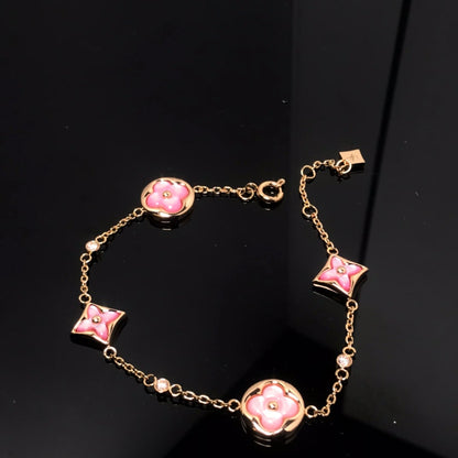 [⭐Glow]STAR AND SUN 4 MOTIF PINK MOP PINK GOLD BRACELET