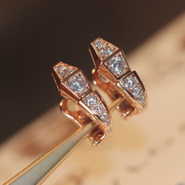 [⭐Glow]SERPENT PINK GOLD DIAMOND EARRINGS