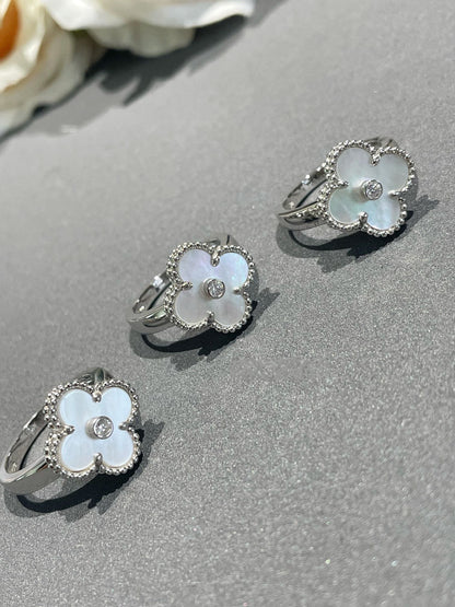 [⭐Glow]CLOVER SILVER MOP DIAMOND RING