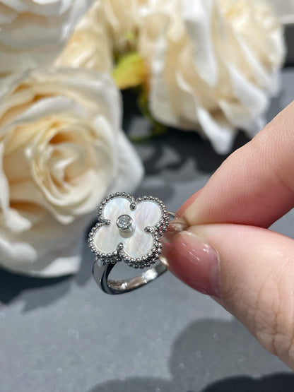 [⭐Glow]CLOVER SILVER MOP DIAMOND RING