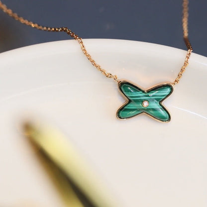 [⭐Glow]JEUX MALACHITE 1 DIAMOND PINK GOLD NECKLACE
