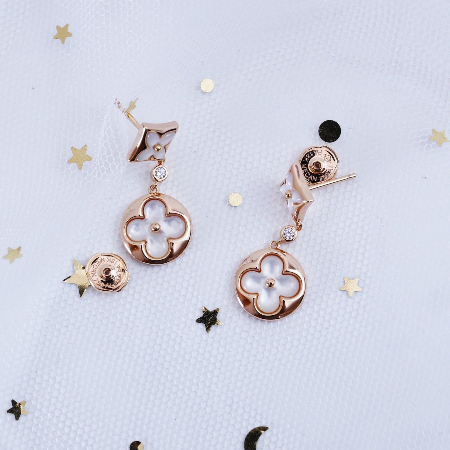 [⭐Glow]STAR AND SUN PINK GOLD MOP DROP EARRINGS