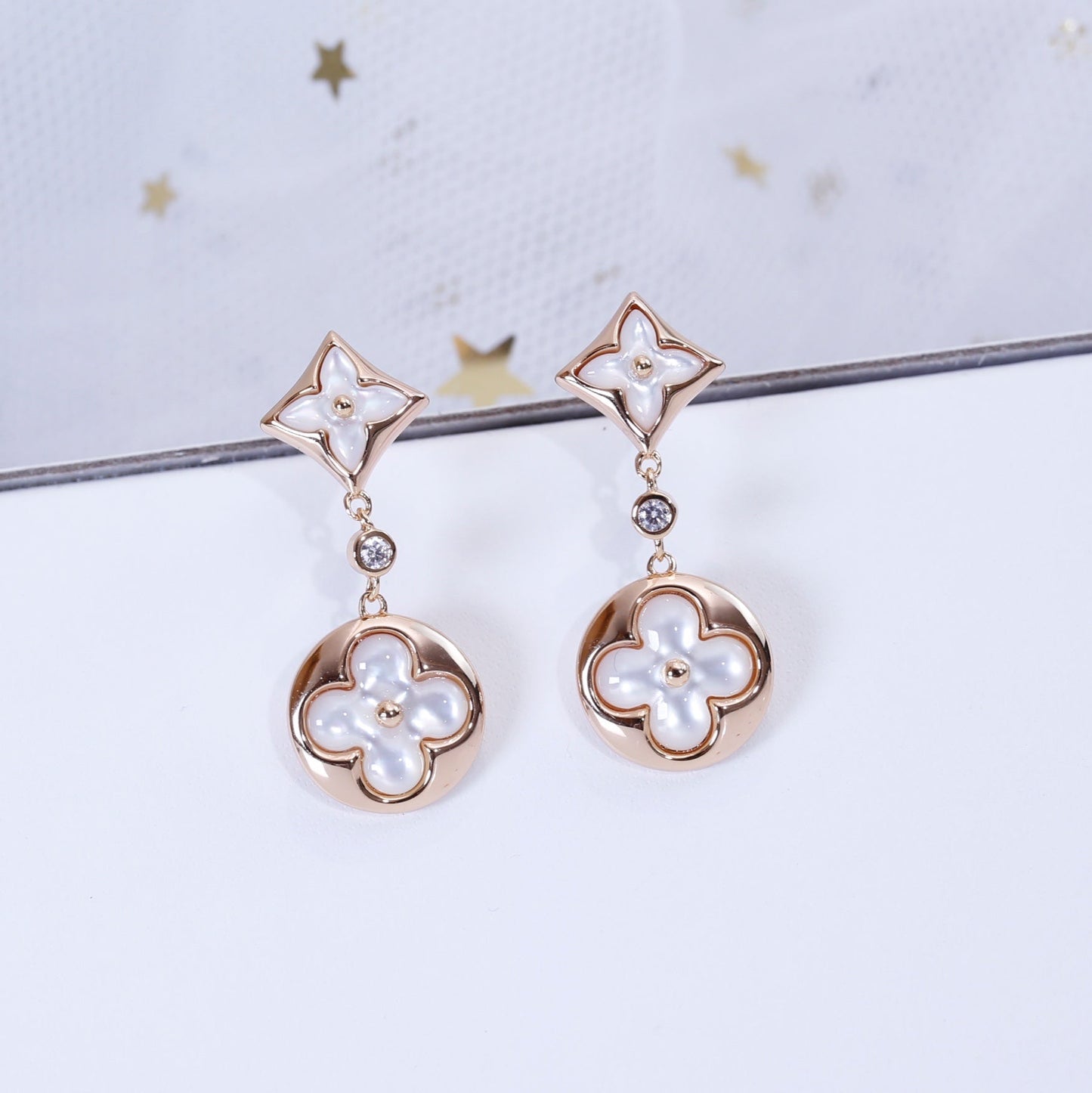 [⭐Glow]STAR AND SUN PINK GOLD MOP DROP EARRINGS