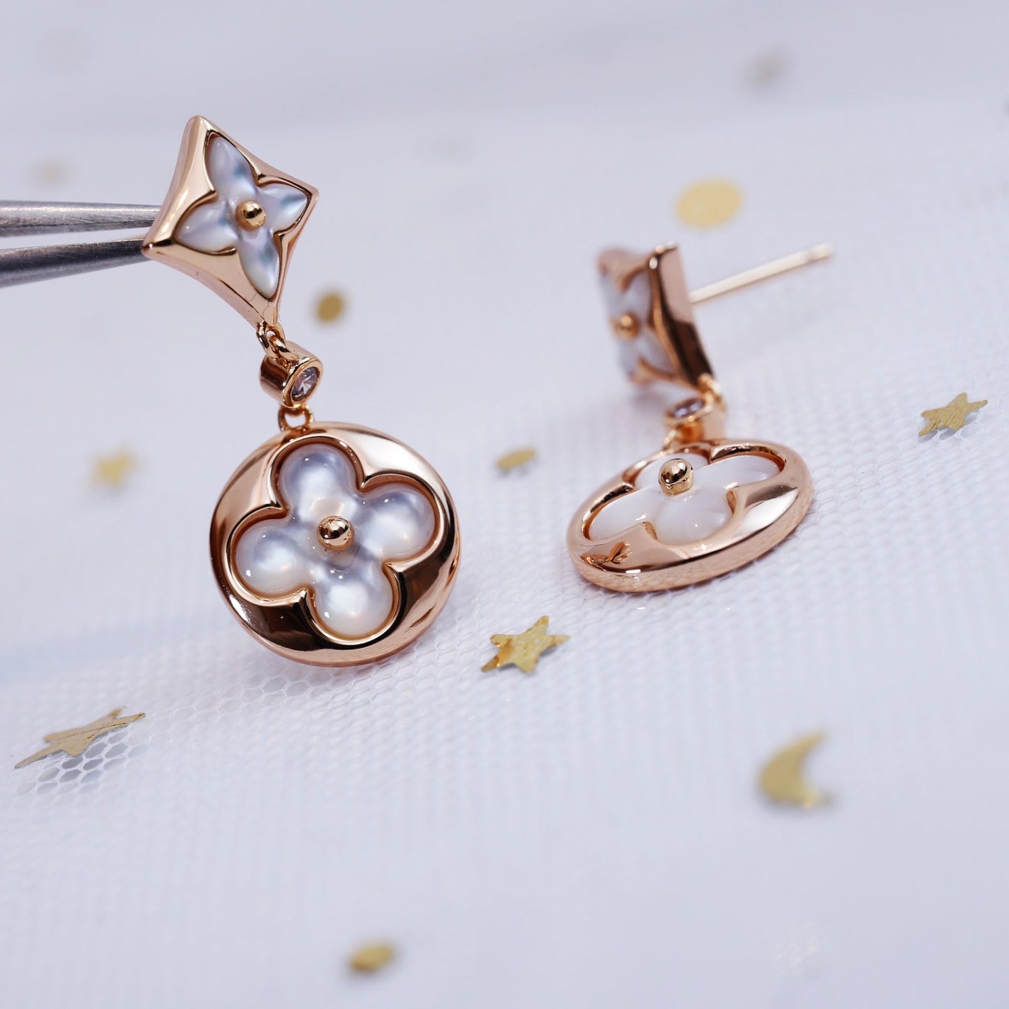 [⭐Glow]STAR AND SUN PINK GOLD MOP DROP EARRINGS