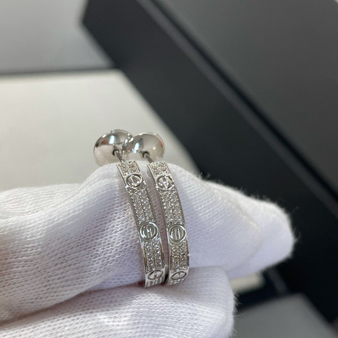 [⭐Glow]LOVE DIAMOND SILVER HOOP EARRINGS