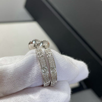 [⭐Glow]LOVE DIAMOND SILVER HOOP EARRINGS