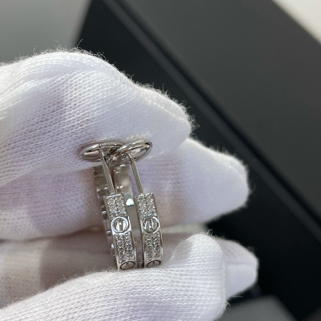 [⭐Glow]LOVE DIAMOND SILVER HOOP EARRINGS