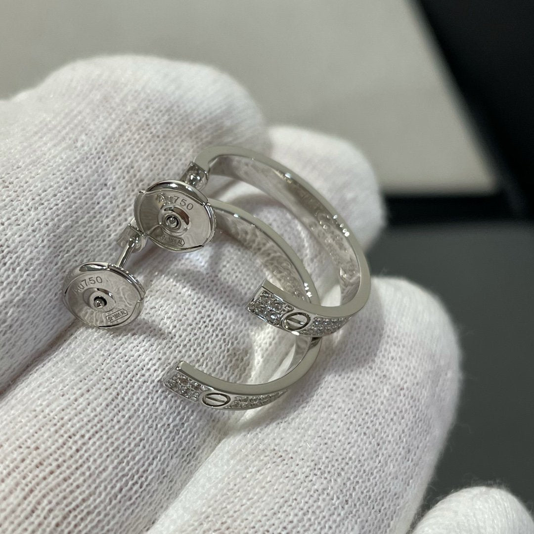 [⭐Glow]LOVE DIAMOND SILVER HOOP EARRINGS