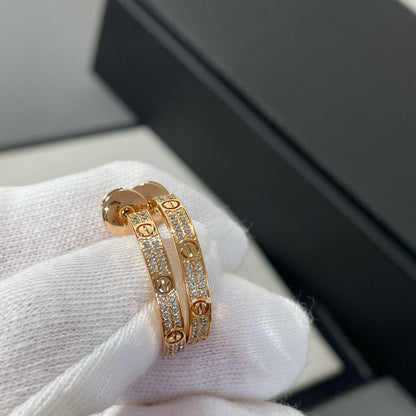 [⭐Glow]LOVE DIAMOND PINK GOLD HOOP EARRINGS