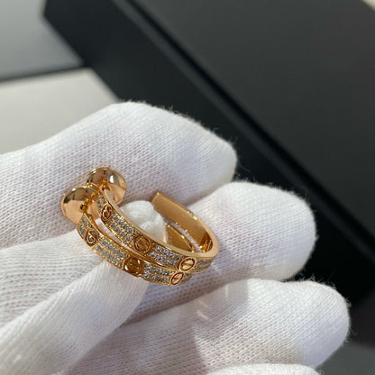 [⭐Glow]LOVE DIAMOND PINK GOLD HOOP EARRINGS